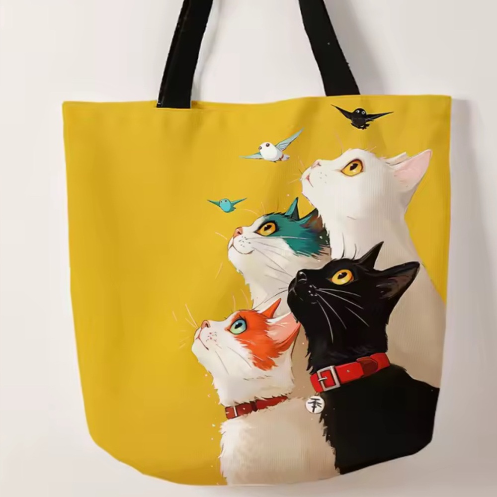 Colorful Cat Tote Linen Canvas Bag